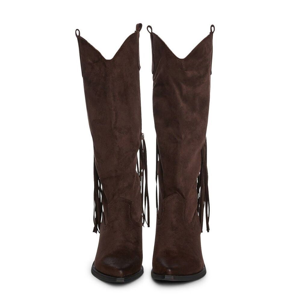 Dolls Kill Swept Away Fringe Faux Suede Cowboy Boots - Picture 2 of 5
